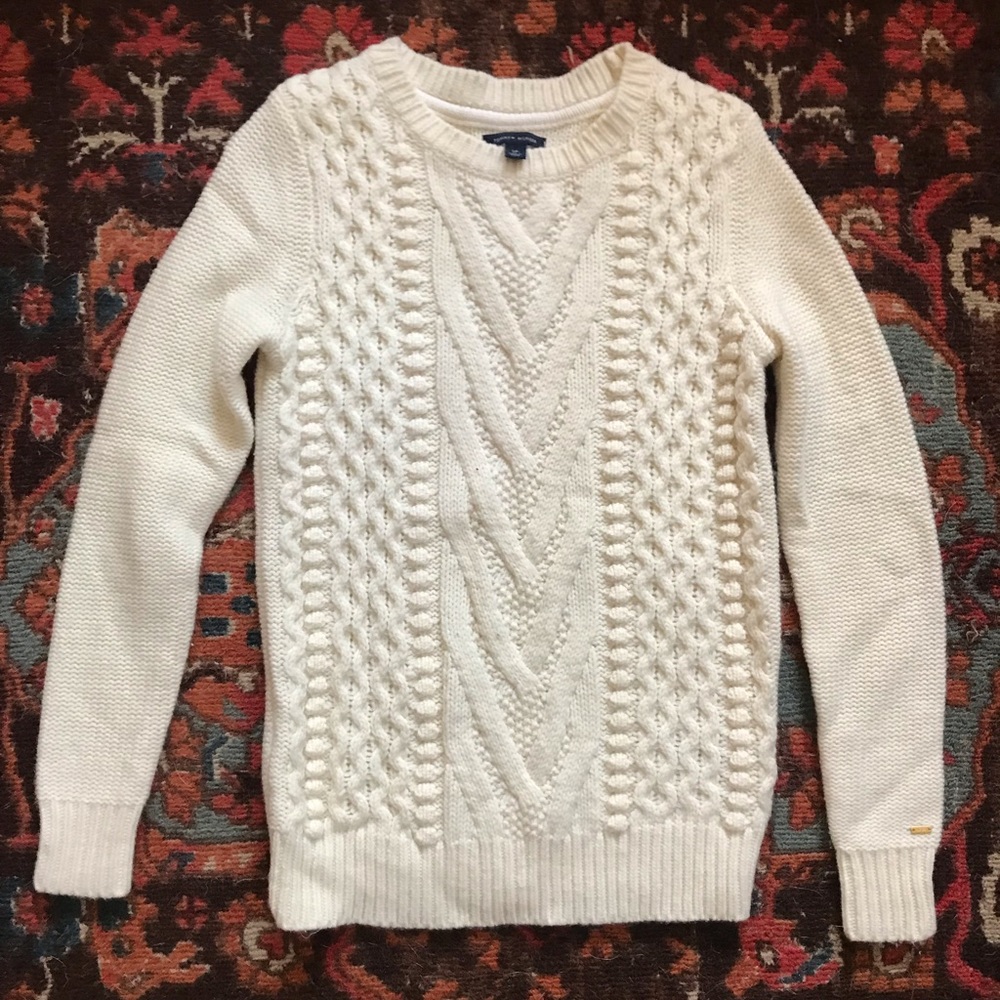 Tommy Hilfiger Cream cable-knit crew sweater